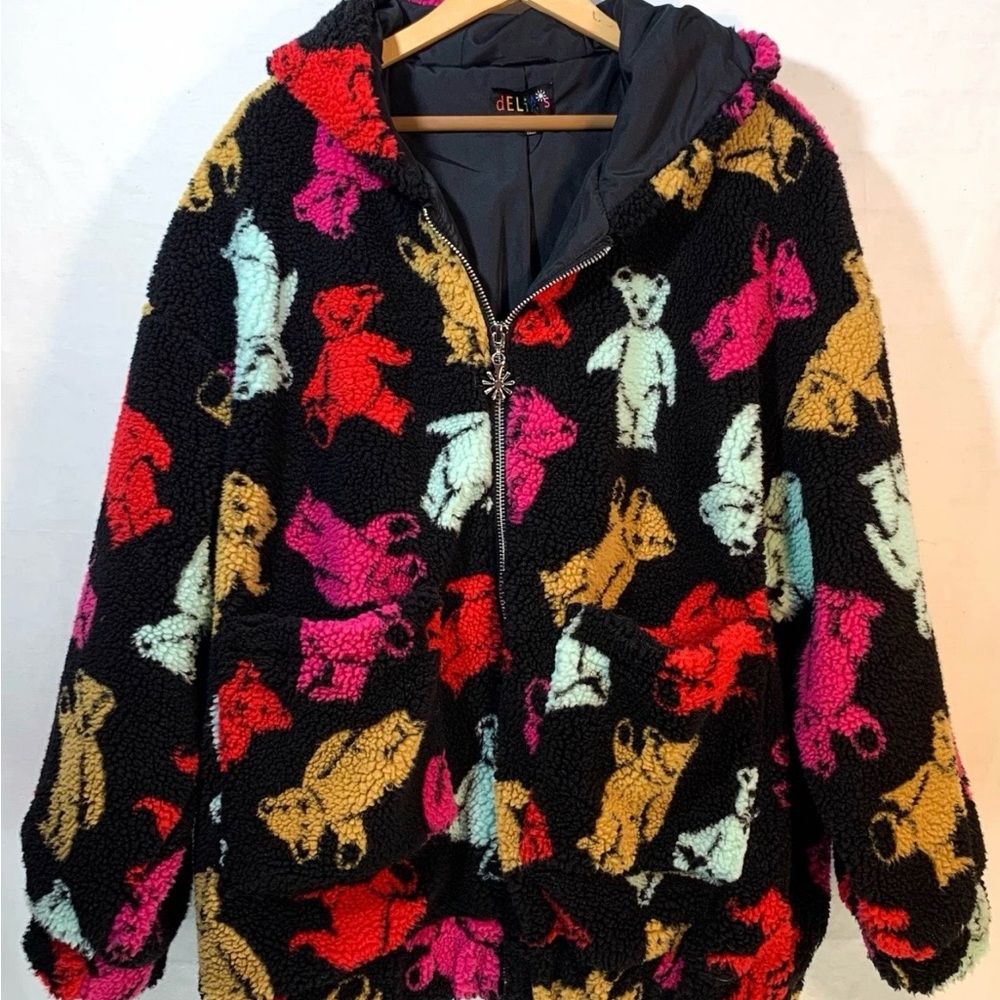 Delias Women's Multicolor Teddy Bear Jacket - Picture 1 of 7